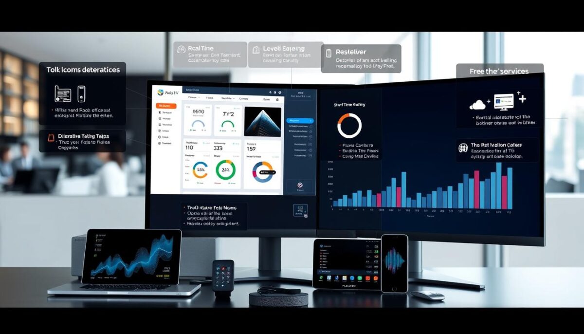 A detailed analysis of an IPTV service, showcasing its key features and functionalities. The scene depicts a modern, sleek, and minimalist interface displayed on a high-resolution desktop monitor, surrounded by various technological devices and accessories. The foreground highlights the service's user-friendly dashboard, with intuitive menus, clear graphics, and real-time data visualizations. The middle ground features a range of connected devices, such as a smart TV, tablet, and smartphone, all seamlessly integrated with the IPTV service. The background sets a sophisticated, professional tone with a blurred cityscape or office environment, emphasizing the service's reliability and enterprise-level capabilities. The overall mood is one of efficiency, innovation, and technological sophistication. A detailed analysis of an IPTV service, showcasing its key features and functionalities. The scene depicts a modern, sleek, and minimalist interface displayed on a high-resolution desktop monitor, surrounded by various technological devices and accessories. The foreground highlights the service's user-friendly dashboard, with intuitive menus, clear graphics, and real-time data visualizations. The middle ground features a range of connected devices, such as a smart TV, tablet, and smartphone, all seamlessly integrated with the IPTV service. The background sets a sophisticated, professional tone with a blurred cityscape or office environment, emphasizing the service's reliability and enterprise-level capabilities. The overall mood is one of efficiency, innovation, and technological sophistication.