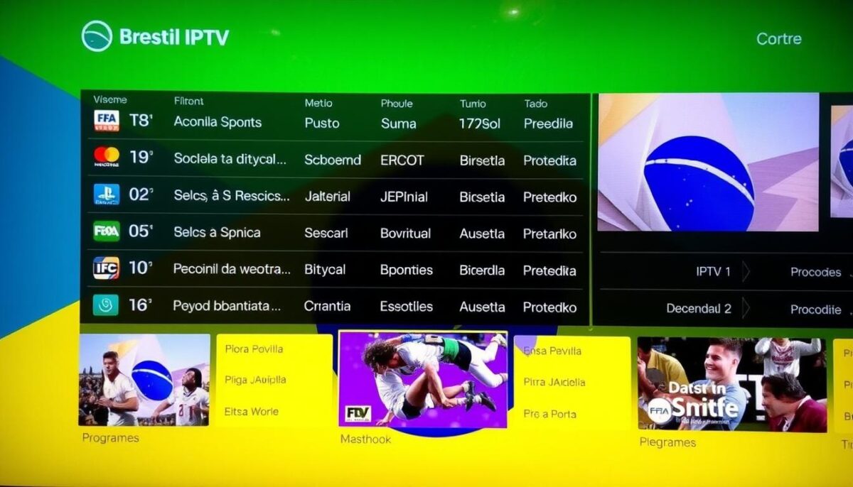Interface do serviço BrasilTV IPTV mostrando grade de programação durante Teste IPTV