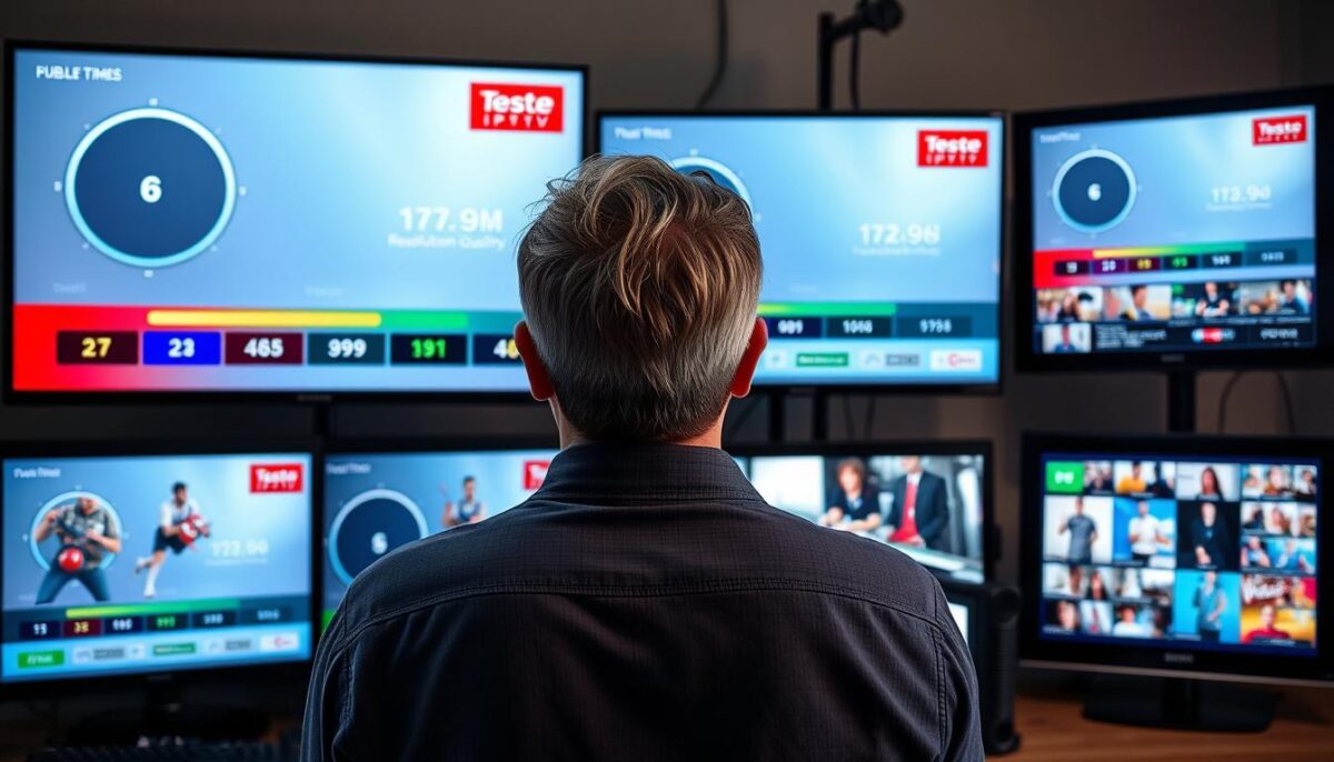 Pessoa avaliando diferentes aspectos de qualidade durante um Teste IPTV